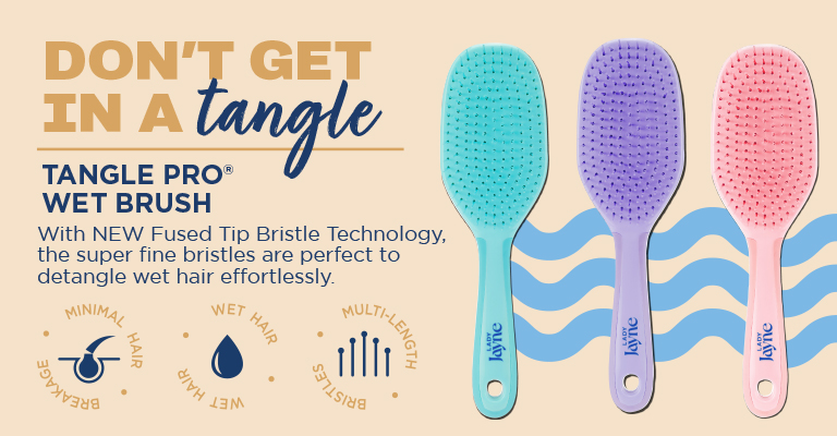 NEW Tangle Pro Wet Detangling Brush with fused tip bristle technology, the super fine bristles are perfect to detangle wet hair effortlessly.