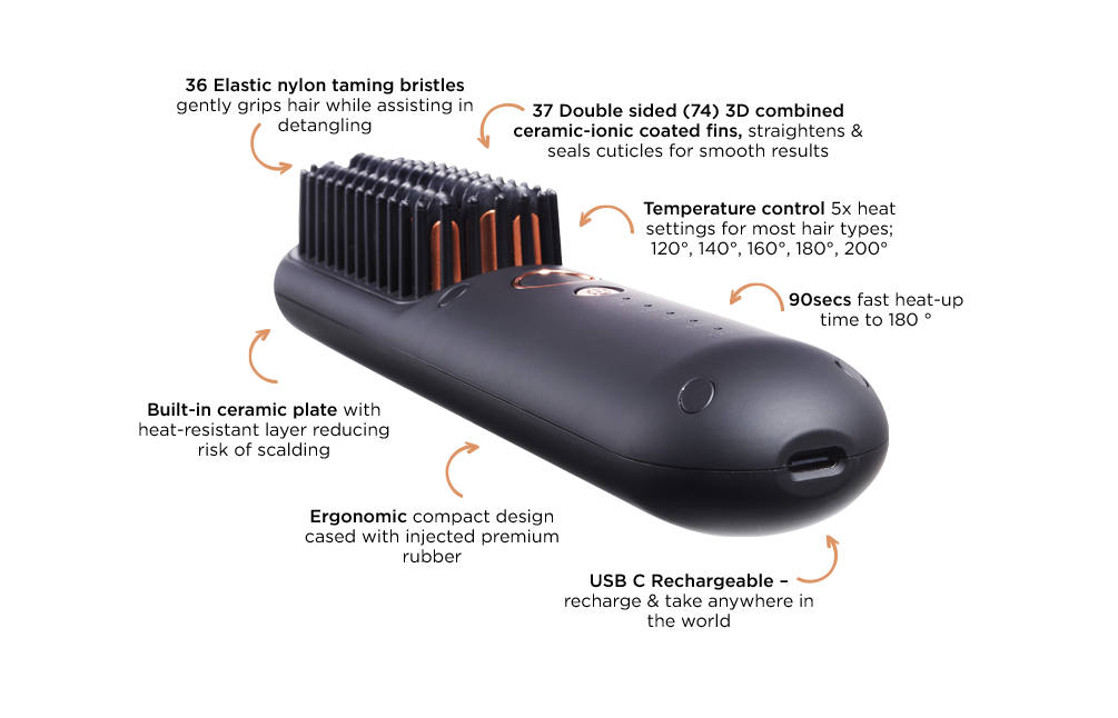Salon Pro Rechargeable Heated Straightening Brush Features