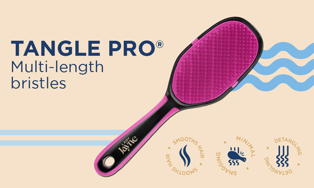 Tangle Pro brush with flexi-glide technology. Flexi-glide bristles, suitable for wet and dry hair and detangling bristles.